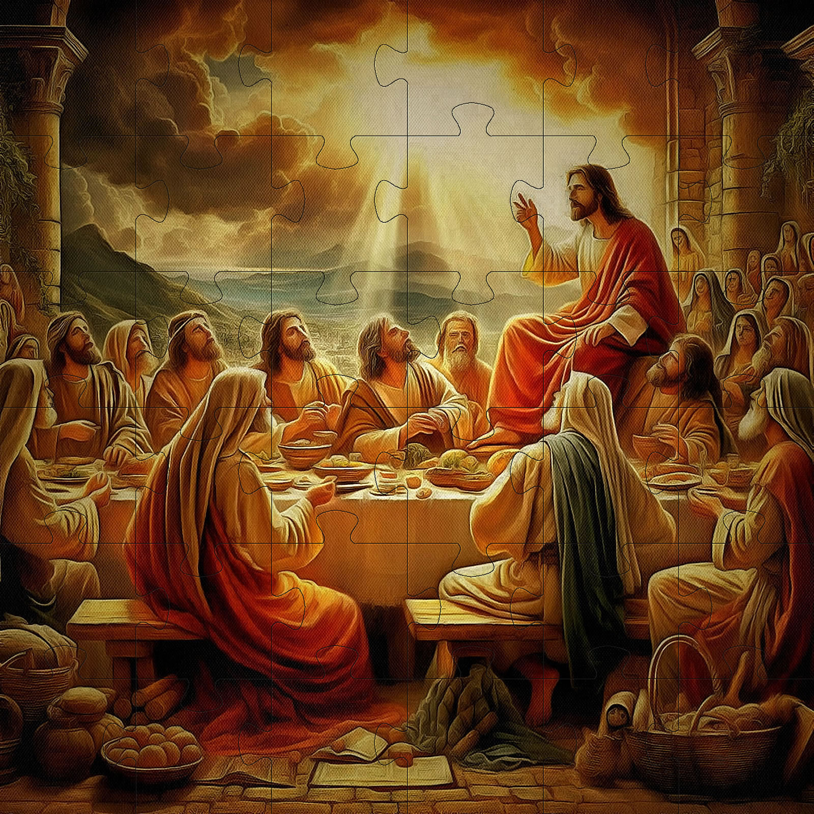 Jigsaw Version of Imaginary Bible Story Scene with Jesus Preaching to his Apostles