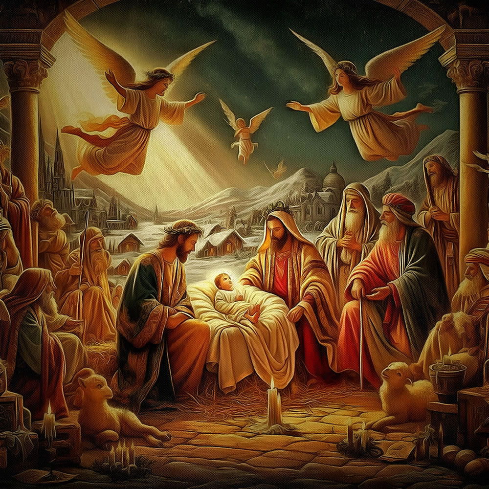 Jesus laid in a manger in a farm building