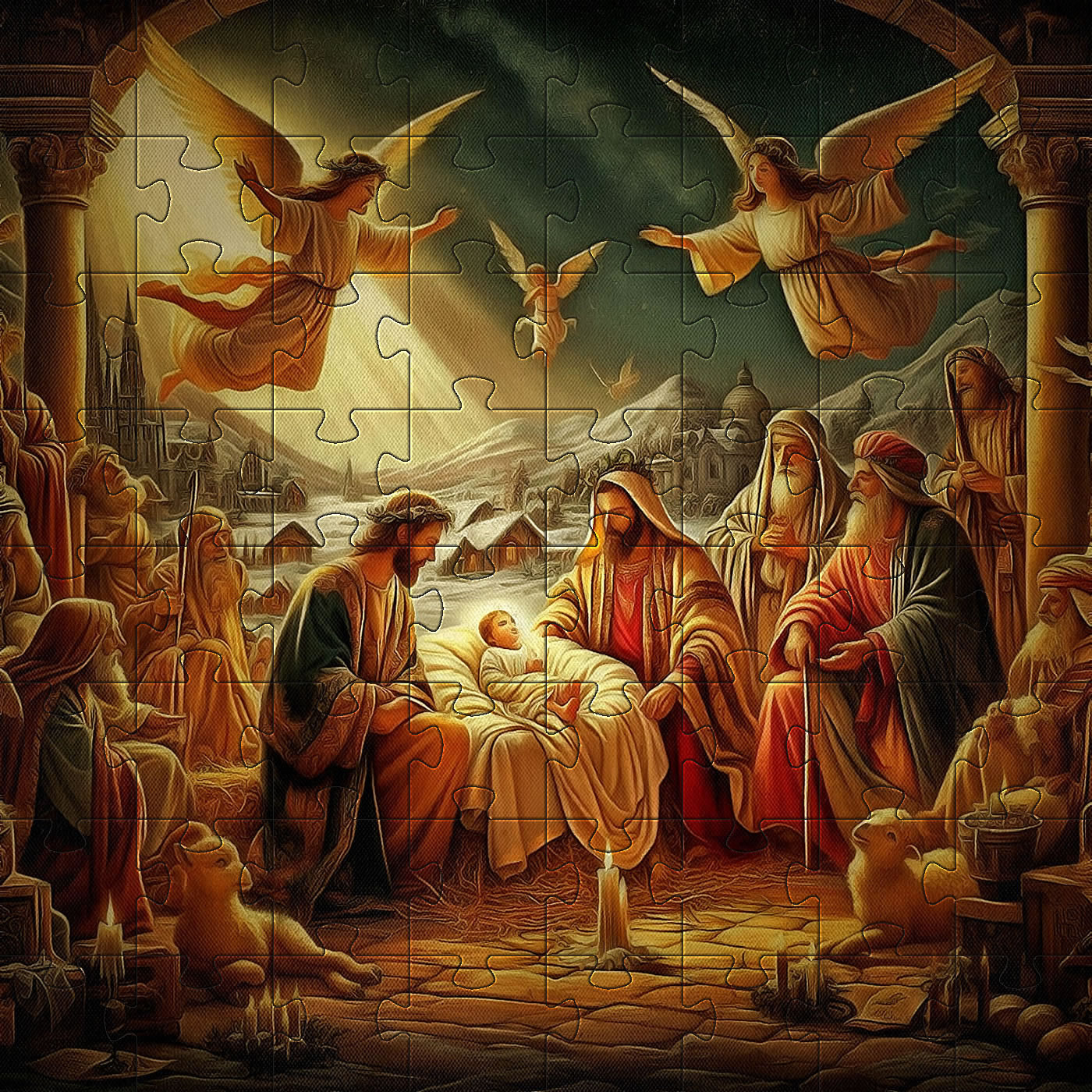 Jigsaw Version of Imaginary Bible Story Scene of Jesus Feeding the Poor