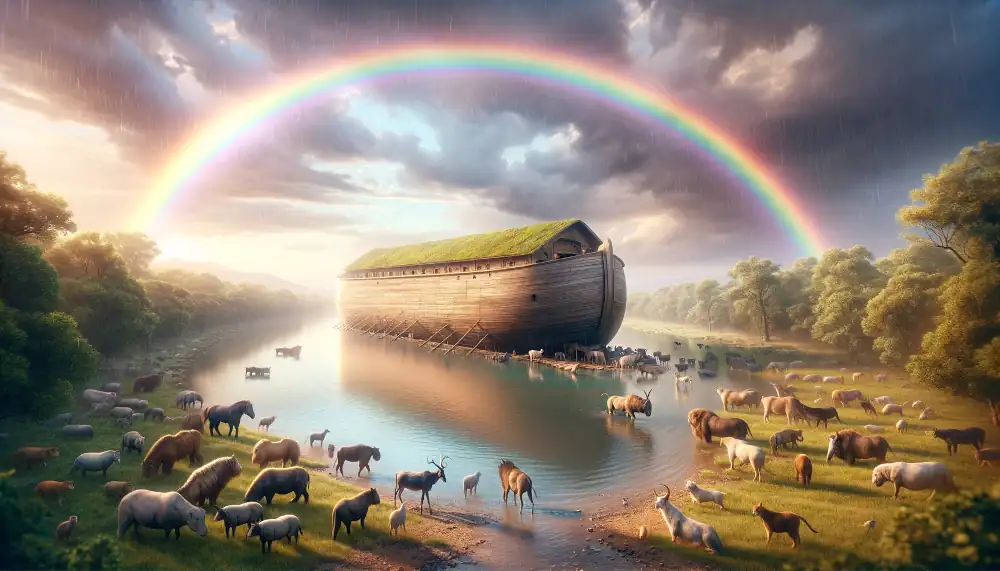 Noah and the Ark with a Rainbow - Bible Story
