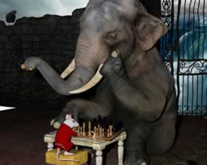 Elephant playing chess with a mouse jigsaw