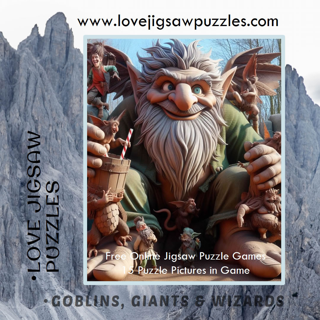 Giants, Goblins and Wizards Jigsaw Puzzle Game with 15 puzzle pictures