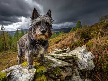 A Proud Scottie on a Highland stone wall with dramatic skies and blooming heather - timeless beauty! - picture 5