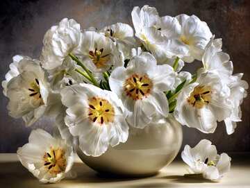 White tulips in a modern vase with gentle shadows and elegant neutral backdrop. - picture 3