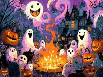 Halloween picture 4 - Ghosts having a Halloween party around a campfire