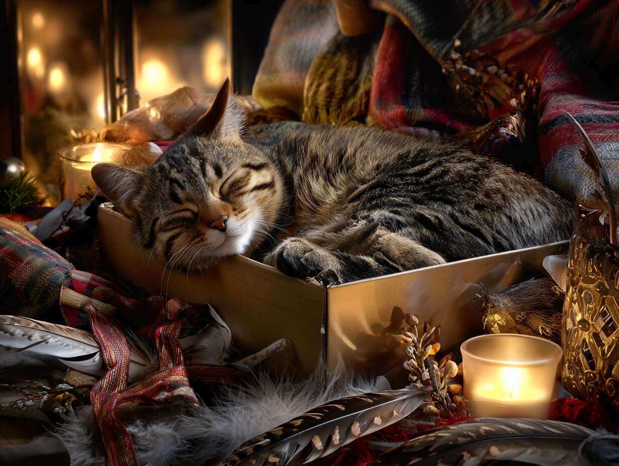 Jigsaw - Cat sleeping in a cardboard box at Christmas time