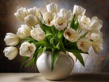 Online jigsaw puzzle - Pure white tulips in a sleek modern vase with gentle shadows create an elegant minimalist scene - picture 14