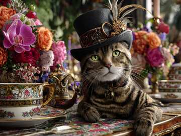 Online jigsaw puzzle  - Cool cat with a feathered hat in a Victorian decorated room - picture 1