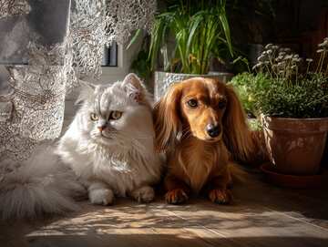Online jigsaws - Piece together this cozy moment as a Persian cat and dachshund bask in warm sunlight. - picture 25