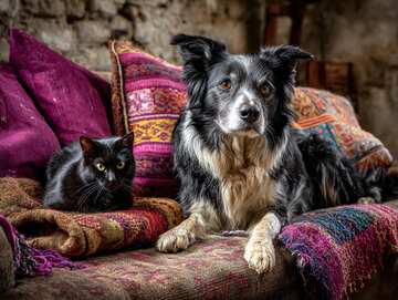 Online jigsaws -  Dogs and cats can often be best friends and are happy in each other’s company. An older collie and his best mate – a black cat - picture 26