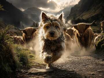 Online jigsaw puzzle Dinner is waiting, and a wee Scottie dog knows where home is and leads the way back off the hills - picture 4