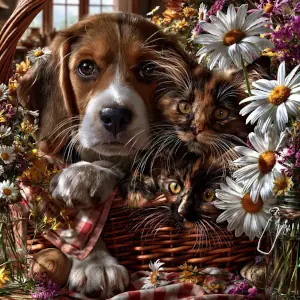 Dogs and Cats picture used in sliding puzzle game - home page