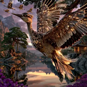 Picture of mythical birds and creatures in the sliding puzzle game