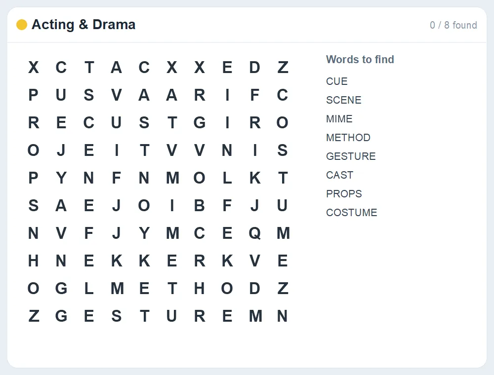Preview of the Acting & Drama word search puzzle