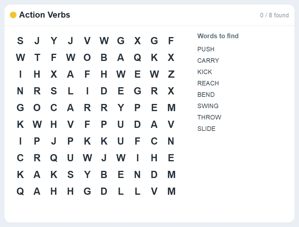 Preview of the Action Verbs word search puzzle