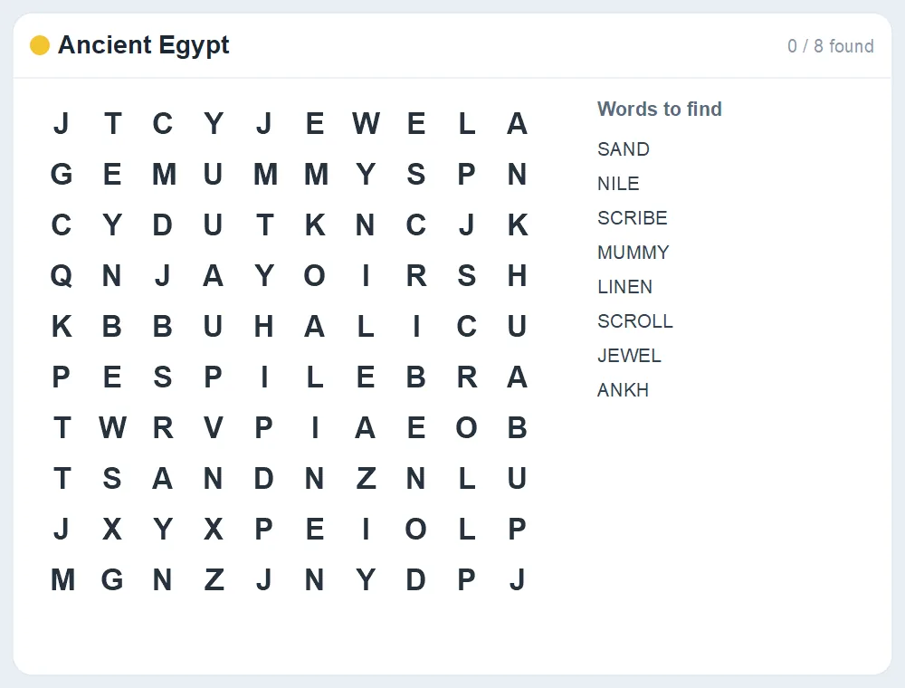 Preview of the Ancient Egypt word search puzzle