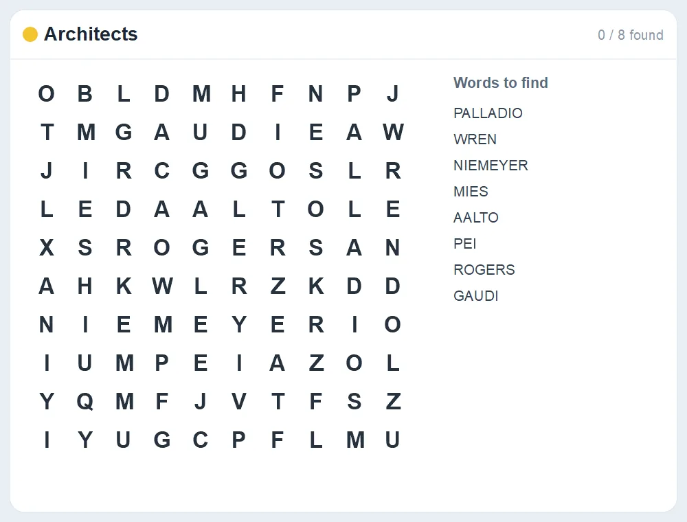 Preview of the Architects word search puzzle