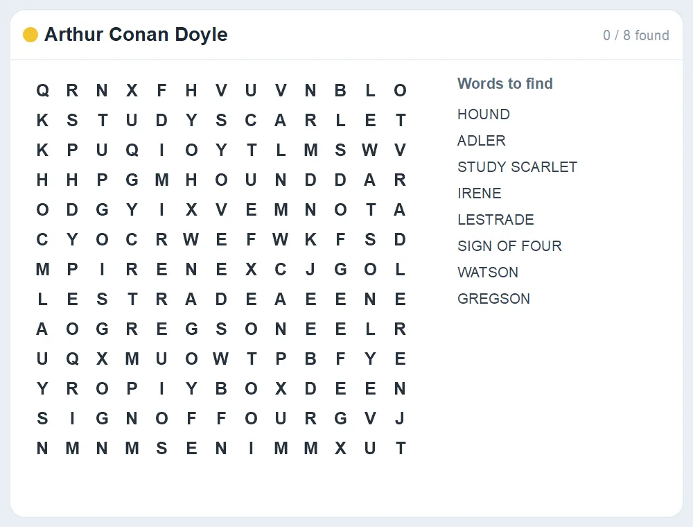 Preview of the Arthur Conan Doyle word search puzzle
