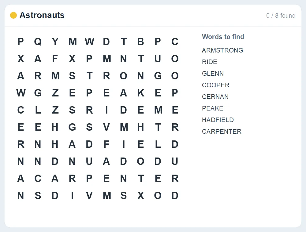 Preview of the Astronauts word search puzzle