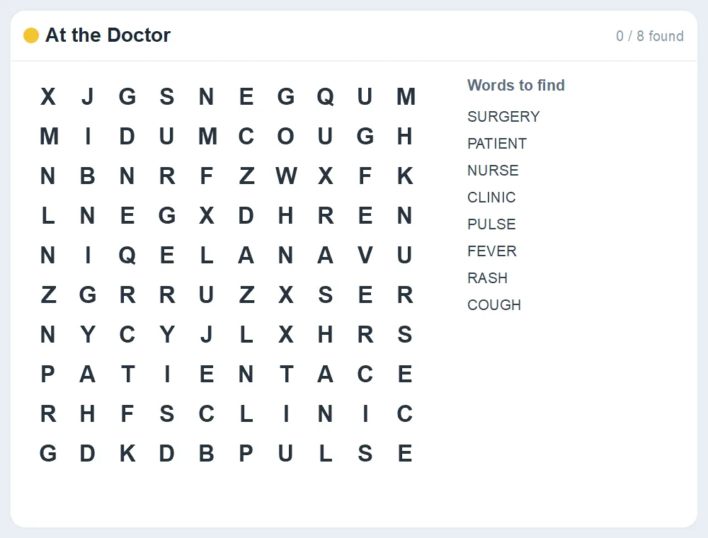 Preview of the At the Doctor word search puzzle