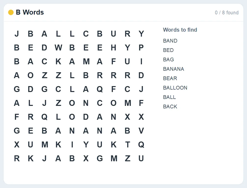 Preview of the B Words word search puzzle