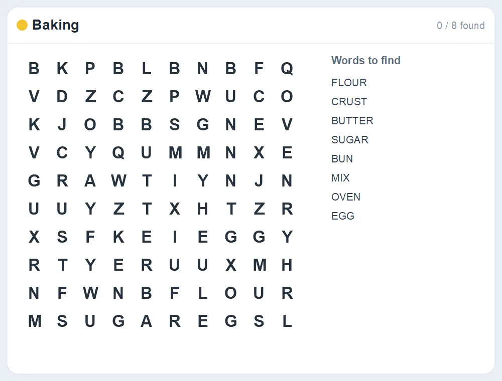 Preview of the Baking word search puzzle