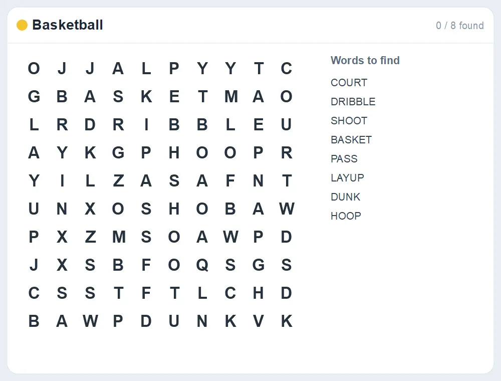Preview of the Basketball word search puzzle