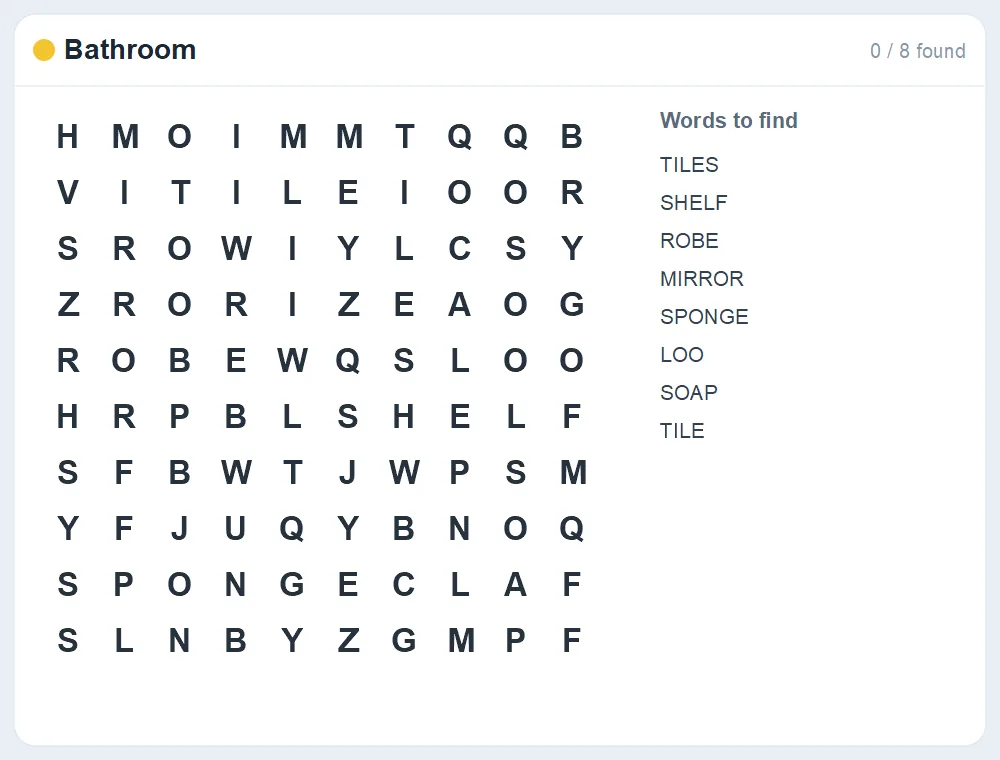 Preview of the Bathroom word search puzzle