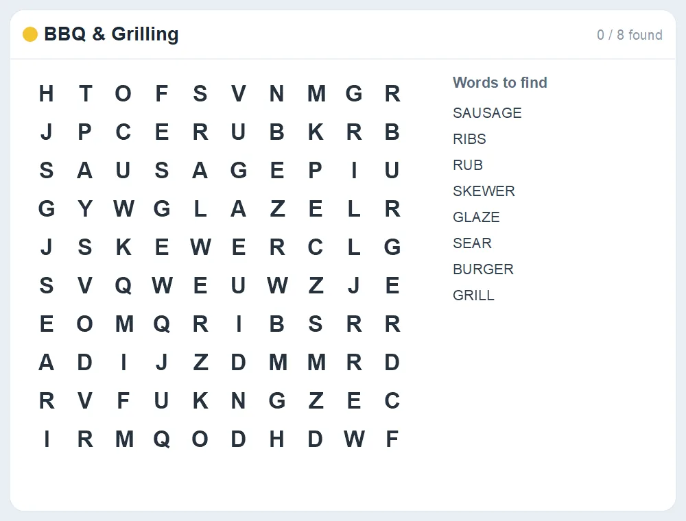 Preview of the BBQ & Grilling word search puzzle