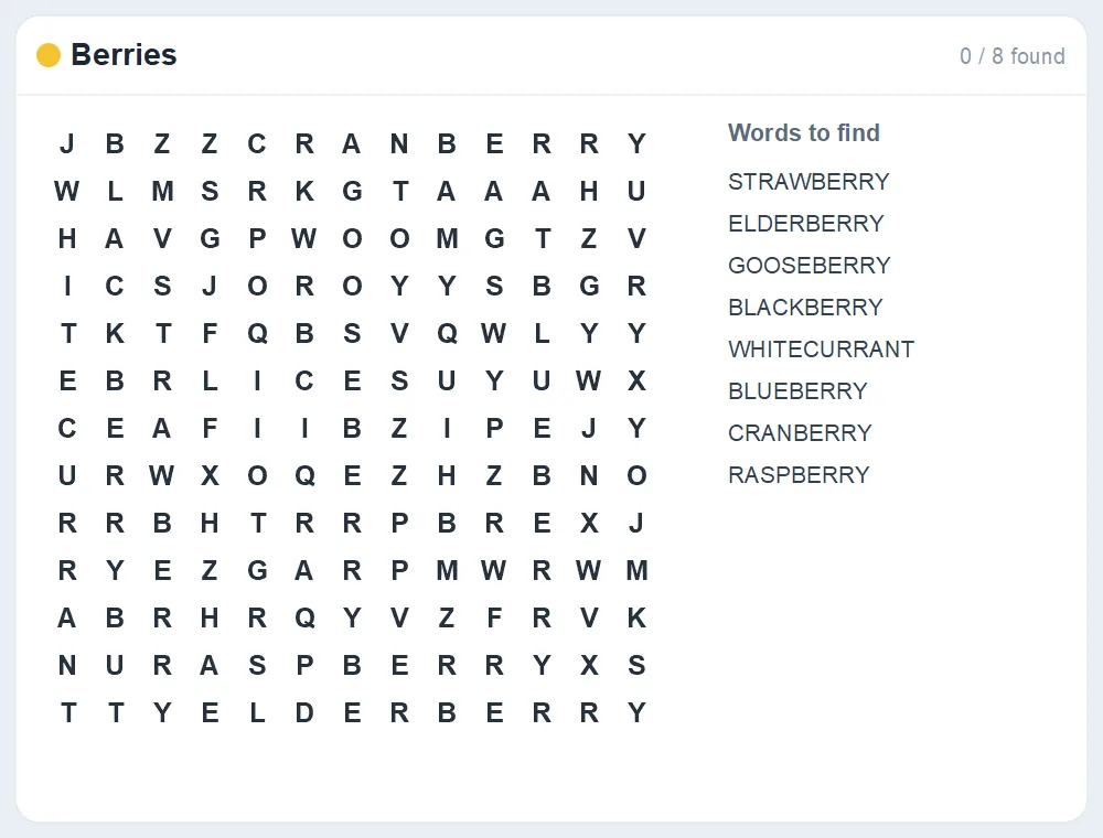 Preview of the Berries word search puzzle