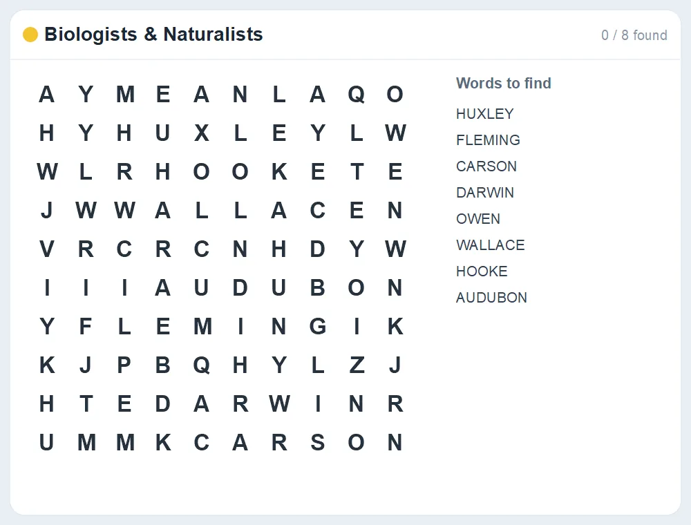 Preview of the Biologists & Naturalists word search puzzle