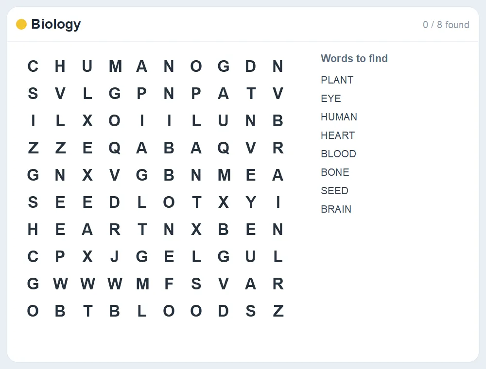 Preview of the Biology word search puzzle