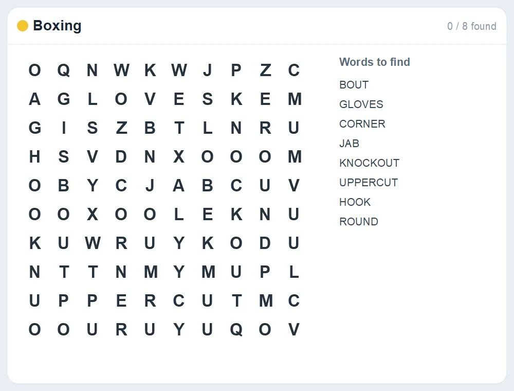 Preview of the Boxing word search puzzle