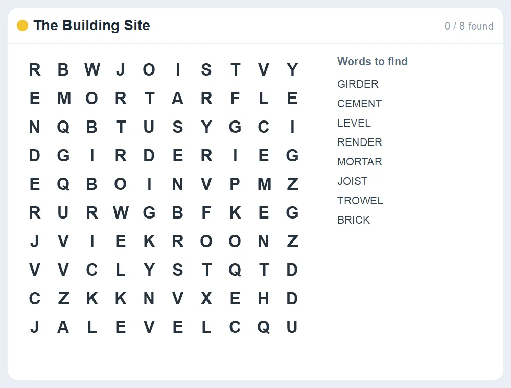 Preview of the The Building Site word search puzzle