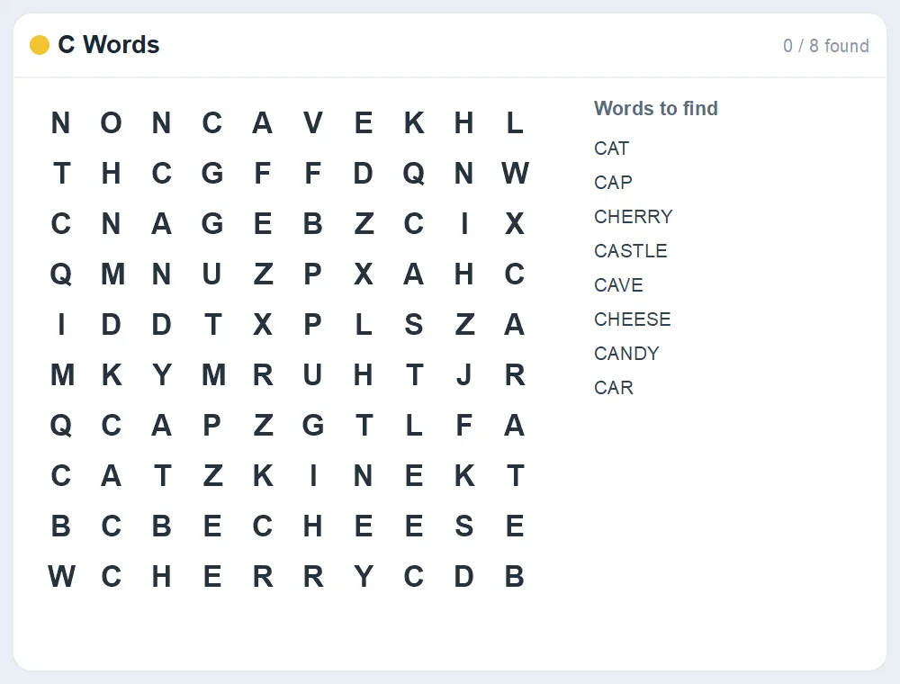 Preview of the C Words word search puzzle
