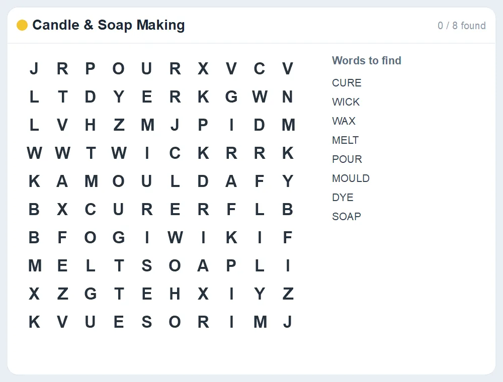 Preview of the Candle & Soap Making word search puzzle