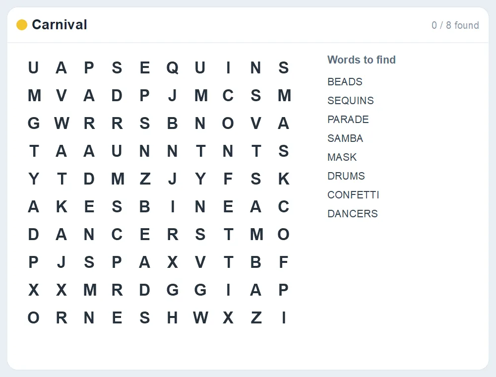 Preview of the Carnival word search puzzle