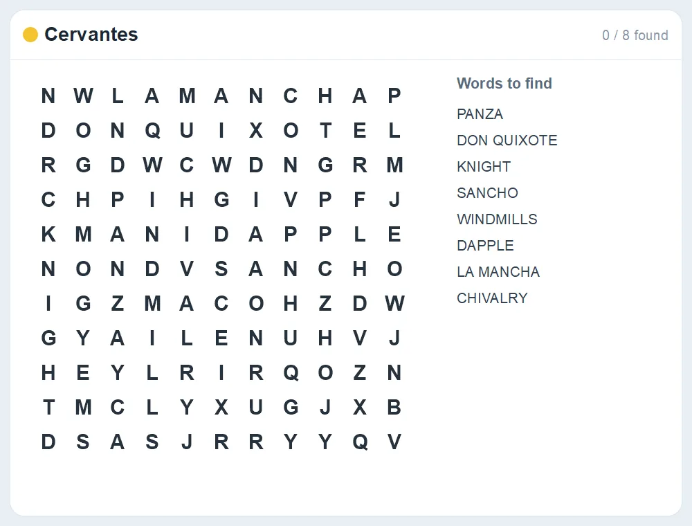 Preview of the Cervantes word search puzzle