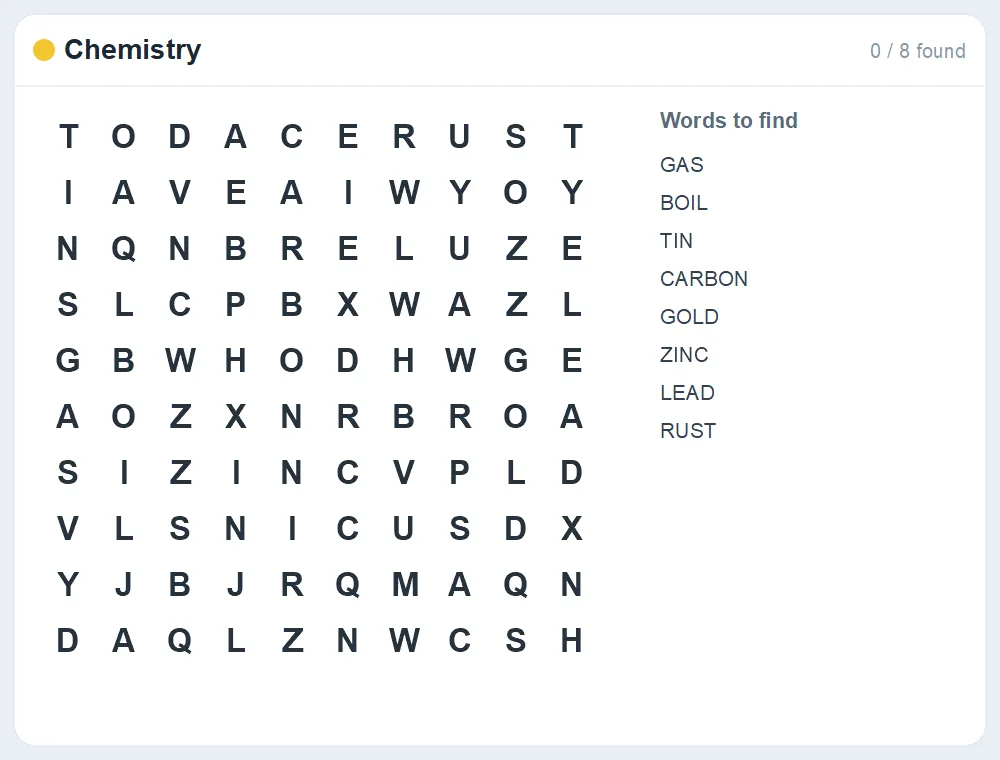 Preview of the Chemistry word search puzzle