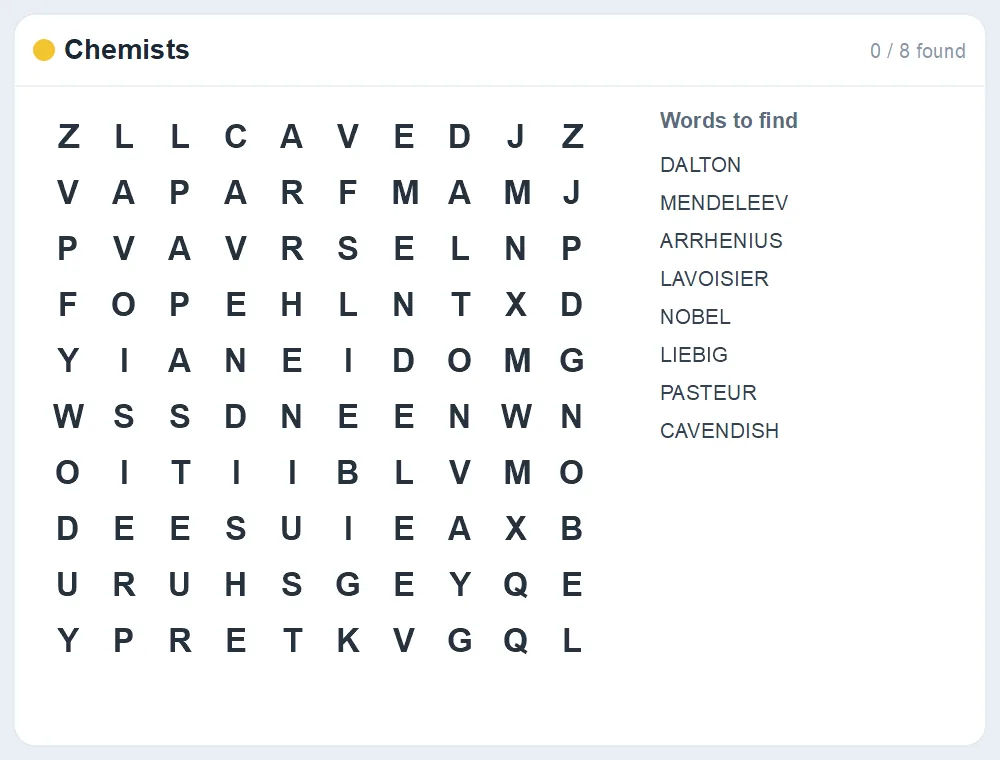 Preview of the Chemists word search puzzle