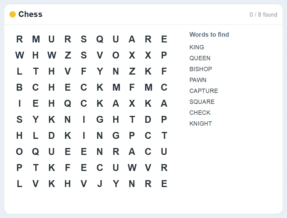 Preview of the Chess word search puzzle