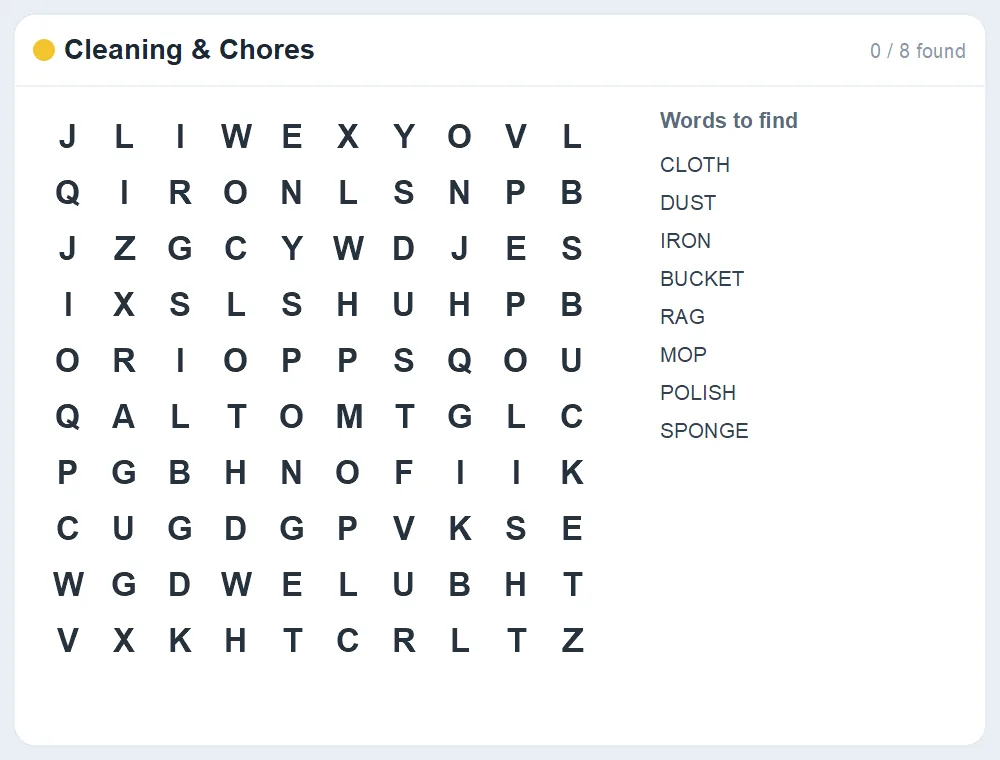 Preview of the Cleaning & Chores word search puzzle