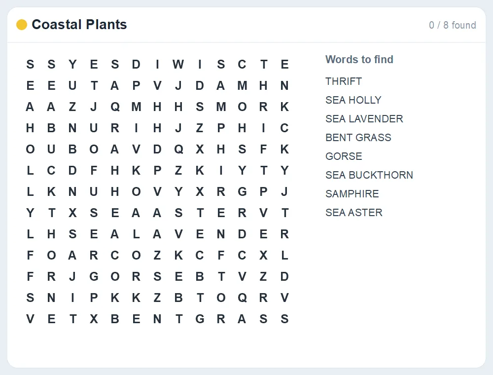 Preview of the Coastal Plants word search puzzle