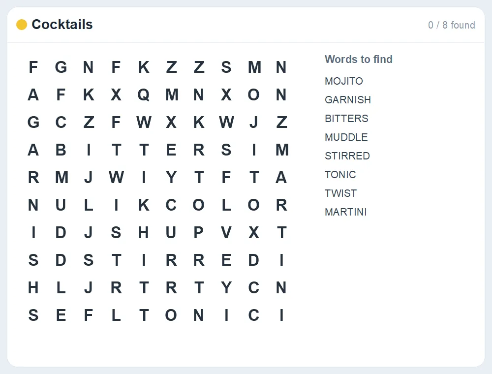 Preview of the Cocktails word search puzzle