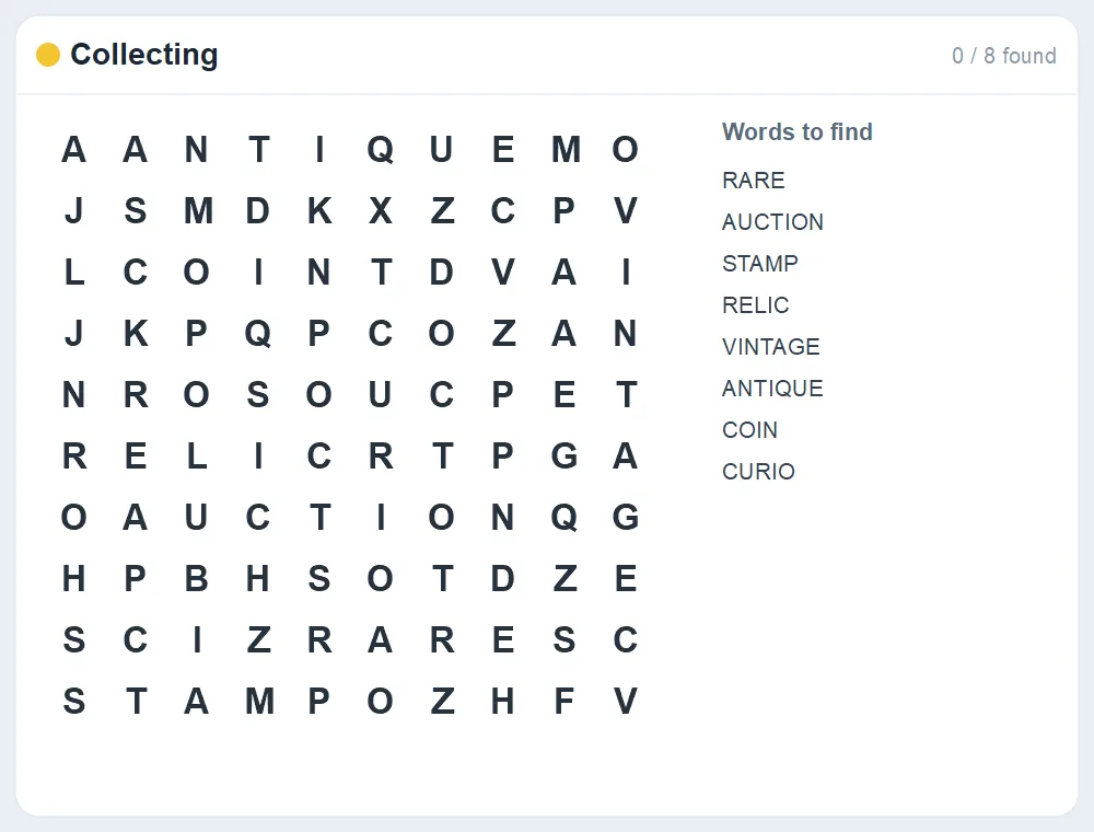 Preview of the Collecting word search puzzle