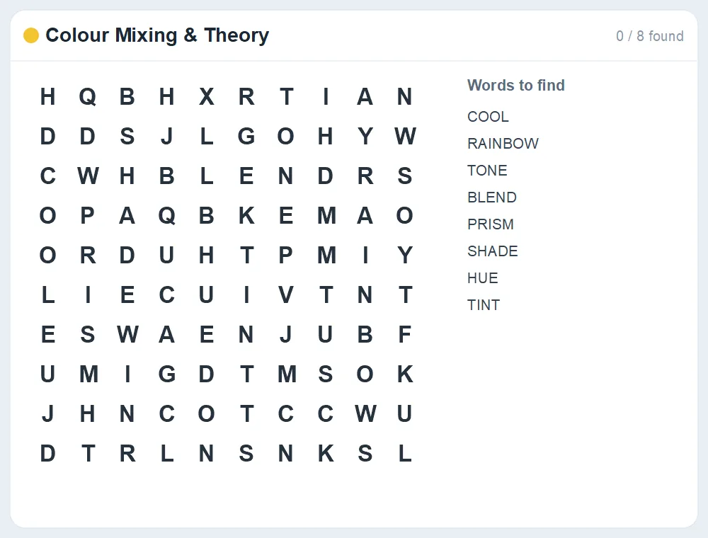 Preview of the Colour Mixing & Theory word search puzzle