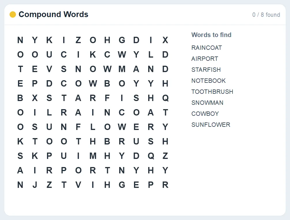 Preview of the Compound Words word search puzzle