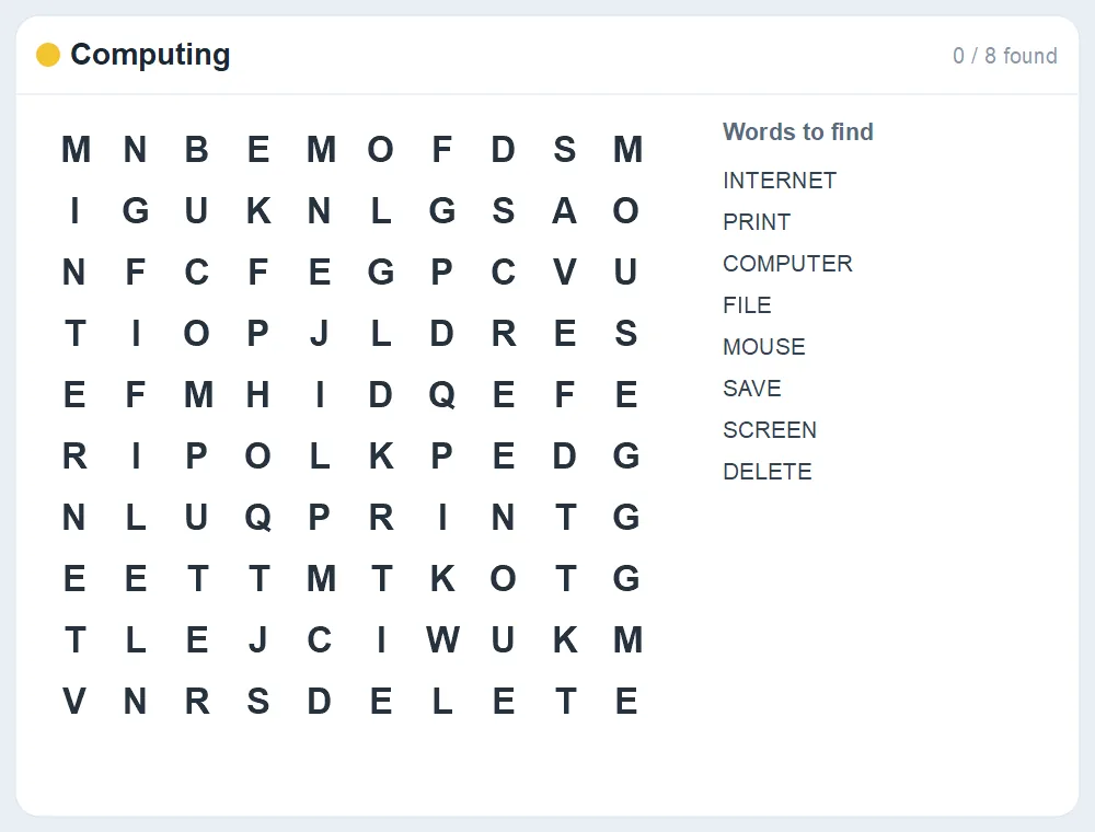 Preview of the Computing word search puzzle