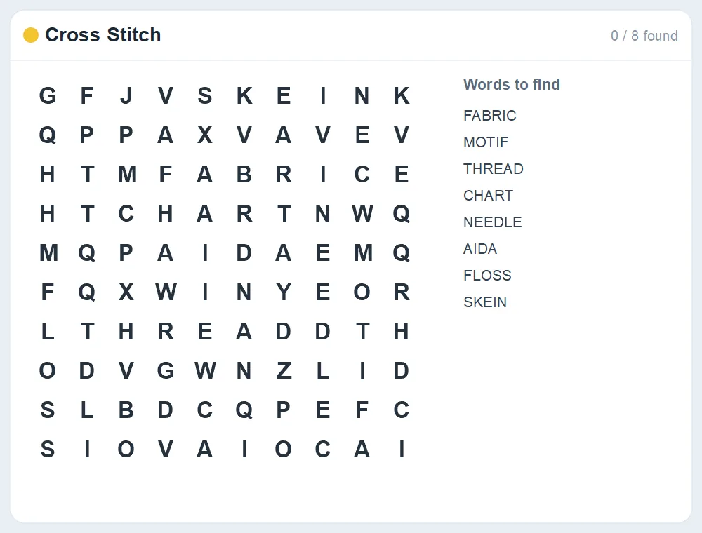 Preview of the Cross Stitch word search puzzle