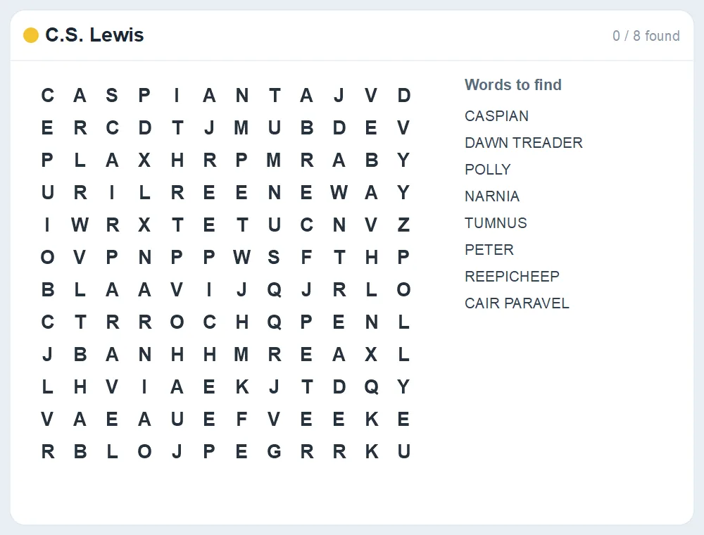 Preview of the C.S. Lewis word search puzzle